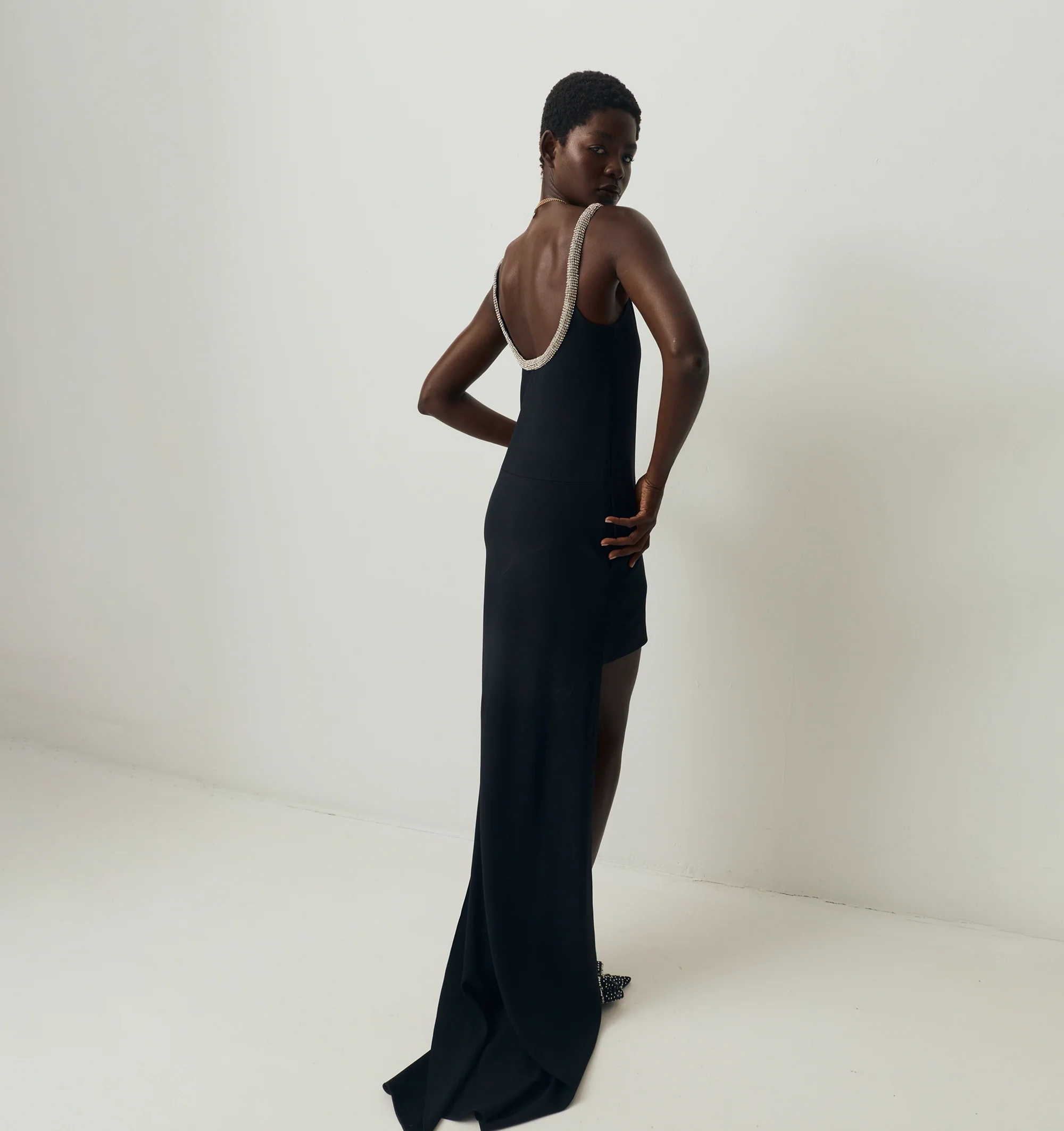 CRYSTALS EMBROIDERY SATIN DRESS (WOMENS) - Image 3